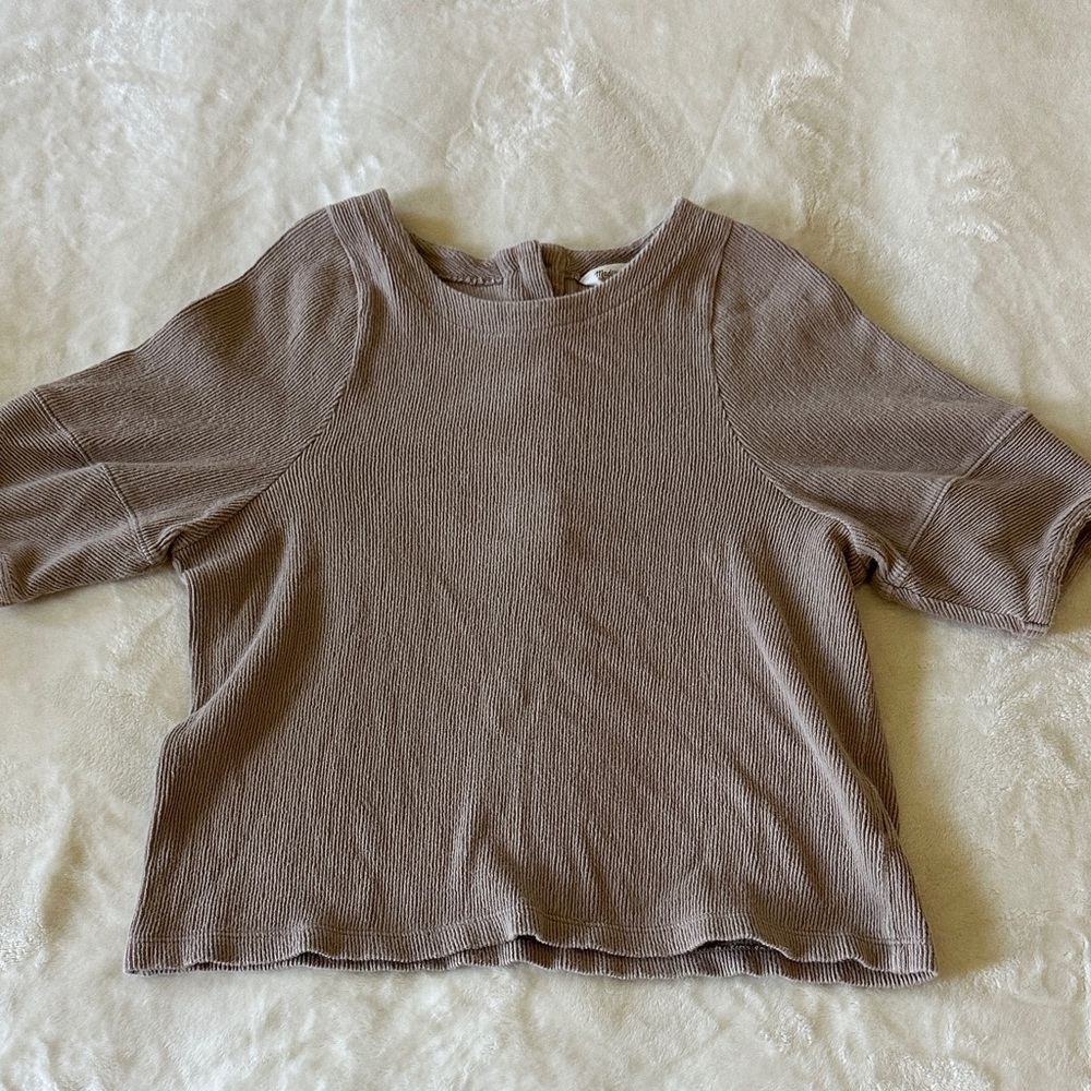 Madewell Taupe Ribbed Short-Sleeve Top
